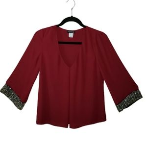 Long sleeve maroon embellished blouse
